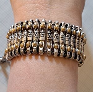 Two-Tone Silver and Gold-Accent Floral Bracelet for Women